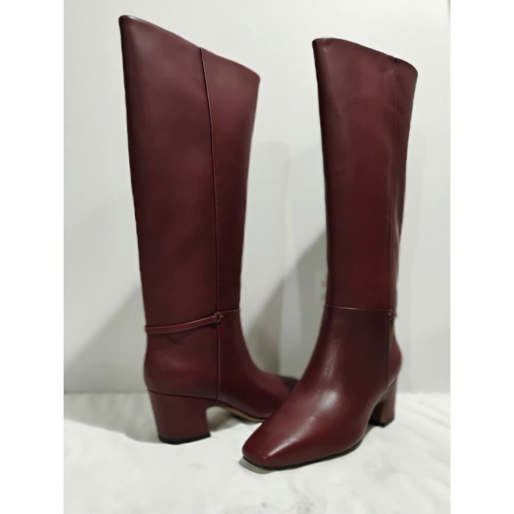 New Franco Sarto Sorelina Knee High Boots Bordo Red Leather 7.5 M Wide Calf — image 4 of 7
